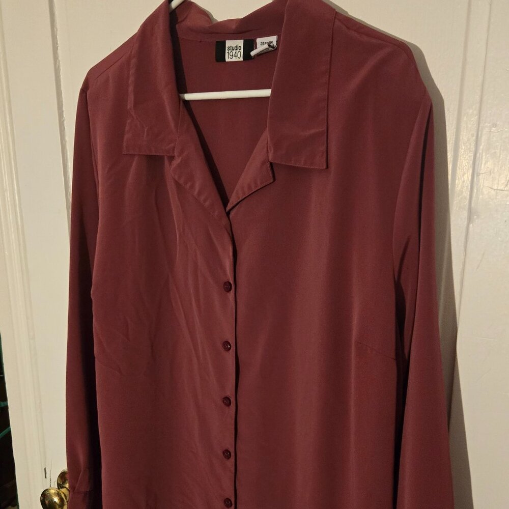 Long sleeve silky button down-wine colored